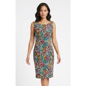 Connected Apparel Midi Floral Dress Large Polyester Spandex Sleeveless